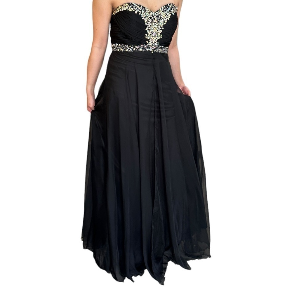 ✨Host Pick✨ BLACK CHIFFON PROM FORMAL EVENING GOWN WITH  RHINESTONE ACCENTS 4 - Picture 6 of 16